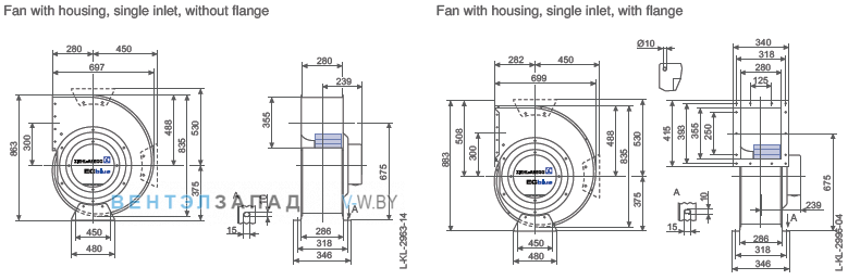 Ziehl-abegg RG45R-ZIK.GL.4R размеры и исполнение вентилятора и рабочего колеса