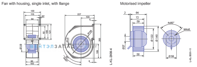 Ziehl-abegg RE14P-2EP.W6.1R размеры рабочего колеса и корпуса вентилятора