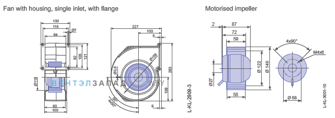 Ziehl-abegg RE14P-2EP.WC.1R размеры рабочего колеса и корпуса вентилятора
