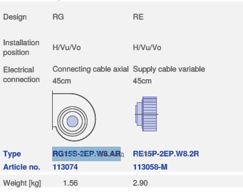 вентилятор RE15P-2EP.W8.2R вес, масса, исполнение, направление потока