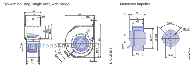 Ziehl-abegg RE16P-4EP.WA.1R размеры рабочего колеса и корпуса вентилятора