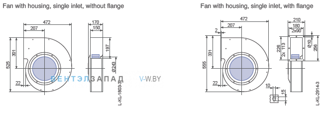 Ziehl-abegg RG28S-4DK.4F.5L размеры и исполнение вентилятора и рабочего колеса