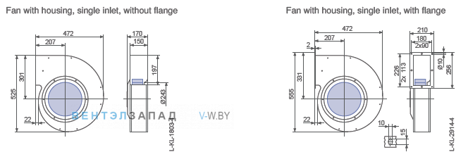 Ziehl-abegg RE28P-4EK.4I.5L размеры рабочего колеса и корпуса вентилятора