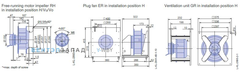 Установочные размеры GR25C-6IK.BF.CR 1ф 220V