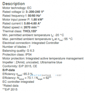 Рабочие параметры ER35C-ZIK.DC.CR 3ф 220V