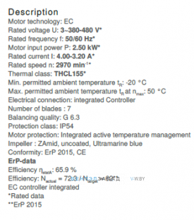 Рабочие параметры ER35C-ZIK.DC.CR 3ф 380V