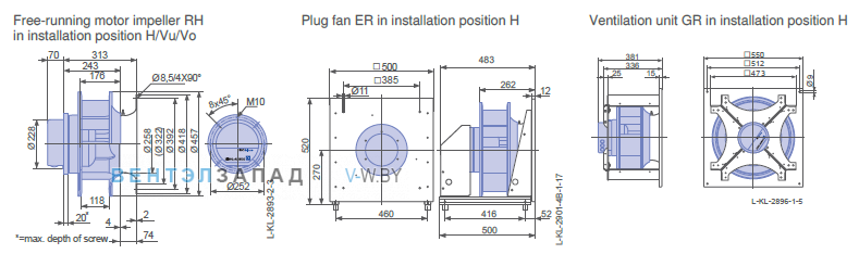 Размеры ER40C-ZID.GG.CR 3ф 220V