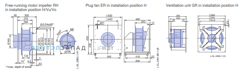 Размеры ER45C-ZIK.DC.CR 3ф 380V