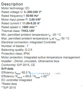 Рабочие параметры ER50C-ZIK.GG.CR 3ф 220V