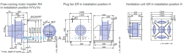 Размеры ER50C-ZIK.GG.CR 3ф 220V