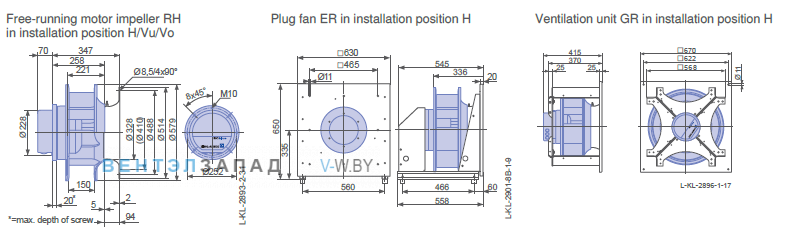 Установочные размеры GR50C-ZIK.GL.CR 3ф 380V