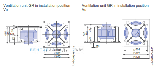 Установочные размеры GR50C-ZIK.GL.CR 3ф 380V