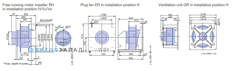 Размеры ER56C-ZIK.GL.CR 3ф 380V