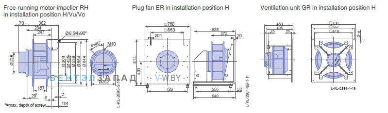 Установочные размеры RH56C-ZIK.GG.CR 3ф 380V