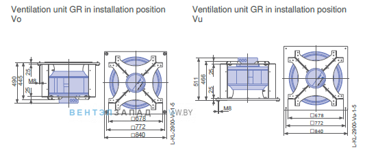 Установочные размеры GR63C-ZID.GL.CR 3ф 220V