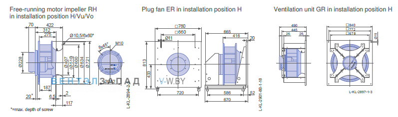 Установочные размеры RH63C-ZIK.GL.CR 3ф 380V