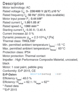 Рабочие параметры RH40V-4DK.4F.1R