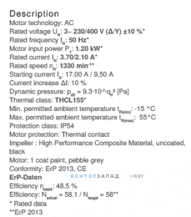 Рабочие параметры RH50V-4DK.6F.1R