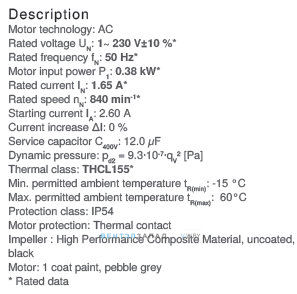 Рабочие параметры RH50V-6EK.4F.1R