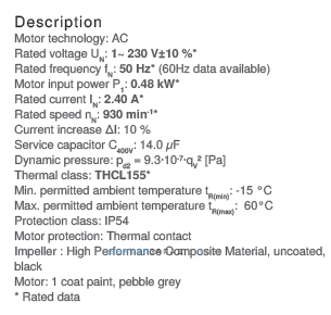 Рабочие параметры RH50V-6EK.6F.1R