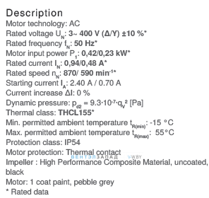 Рабочие параметры RH50V-SDK.4F.1R