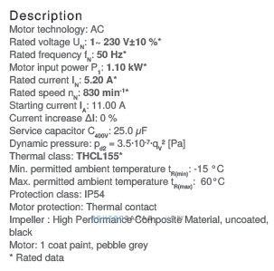 Рабочие параметры RH63V-6EK.6N.1R