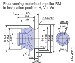 Ziehl-abegg RM45D-4DK.6C.1R габаритные и присоединительные размеры, диаметр, рабочее колесо