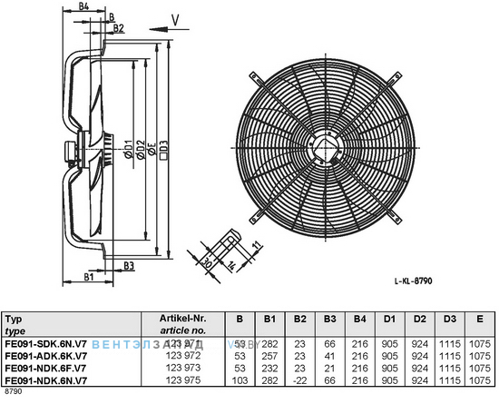 Ziehl-abegg FE091-ADK.6K.V7 размеры, исполнение, направление потока, подключение
