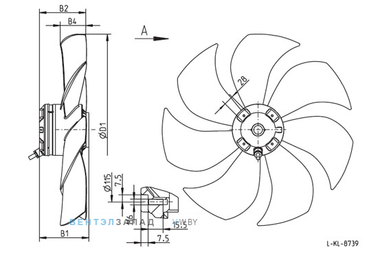 Ziehl-abegg FH056-HDA.4F.A7 присоединительные размеры, габаритные размеры