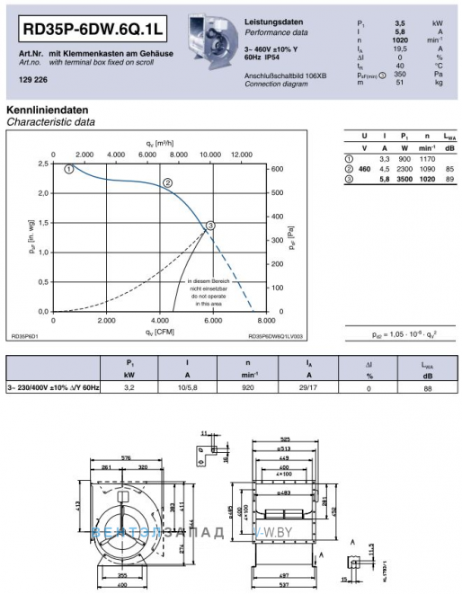 Ziehl-abegg RD35P-6DW.6Q.1L двухстороннего всасывания
