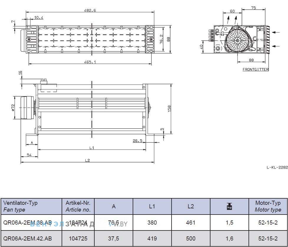 Ziehl-Abegg QR06A-2EM.38.AB - габаритные размеры, масса, тип двигателя.